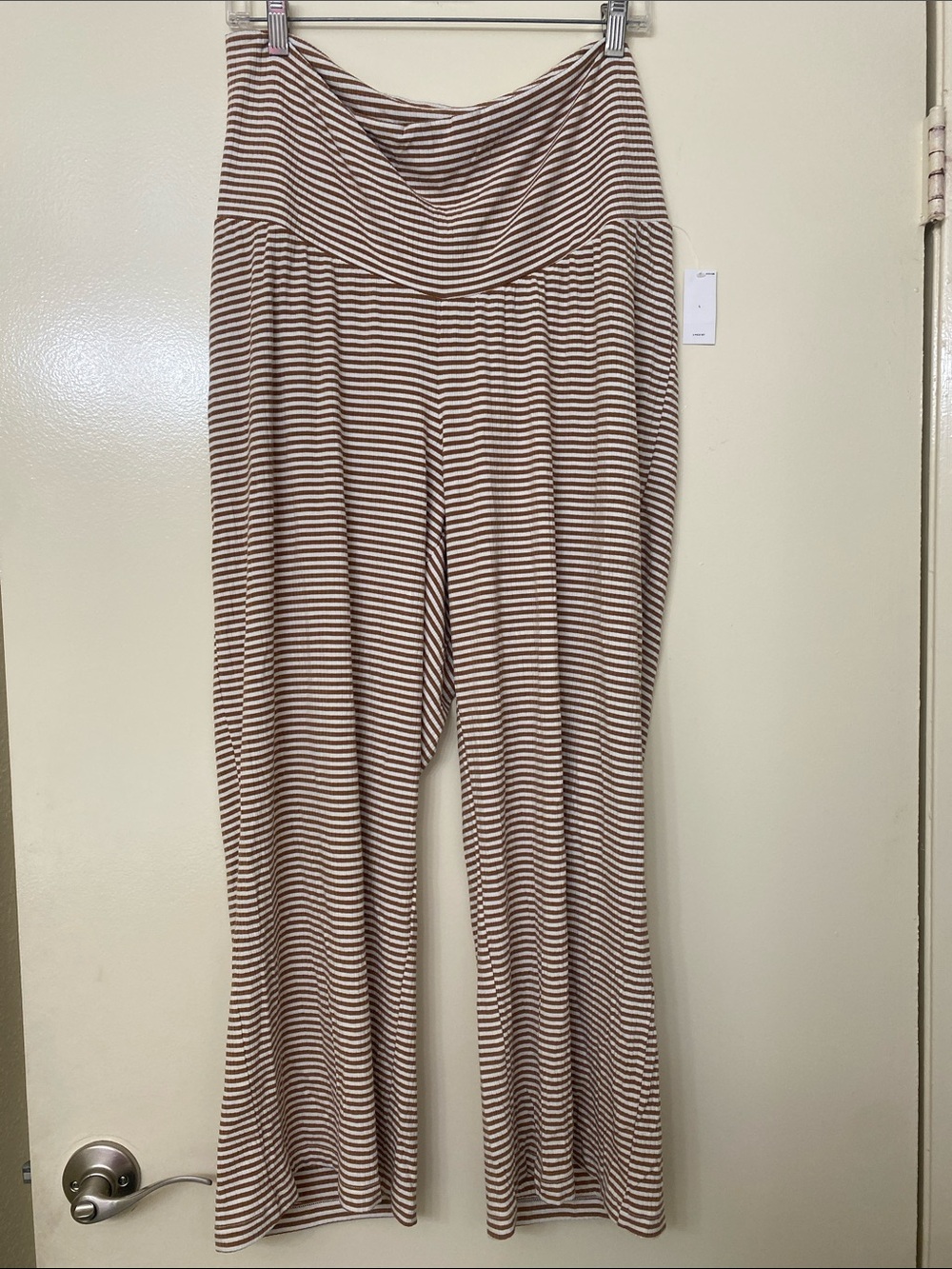 Old Navy Maternity Brown & Cream Striped Wide-Leg Ankle Pants